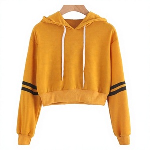 EVER GLOW Women's Regular Hoodie Long Sleeve Solid Color Casual Autumn Sweatshirt Yellow Black Stripes Sleeves HIGH STREET 100% - Product Image 1