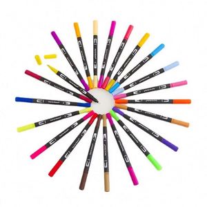Ensemble de marqueurs à double pointe pour aquarelle, 24 couleurs, avec support en plastique et emballage en cylindre en papier pour l'art et le dessin - Product Image 3