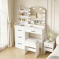 Ensemble coiffeuse blanche avec tiroirs, grand rangement, éclairage et station de charge
