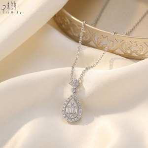 Luxury Wholesale Manufacturer Fine Handmade Shiny Necklace Jewelry 18K <b>Solid</b> White <b>Gold</b> Real Natural Diamonds <b>Pendant</b> Necklace - Product Image 2