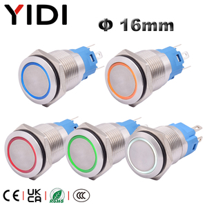 YIDI Metal <strong>Push</strong> <strong>Button</strong> Switch 16mm Waterproof Latching Momentary Illuminated Ring <strong>LED</strong> Pilot Lamp Pushbutton Switch - Product Image 1