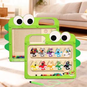 Jouets Montessori <span class=keywords><strong>Dinosaure</strong></span> en bois 2 en 1 Jeu de labyrinthe numérique double face Logique Pensée Entraînement Jouet éducatif pour enfants - Product Image 2