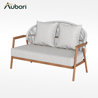 Ensemble de canapé et fauteuils d'extérieur en alliage d'aluminium et teck, dossier en toile, coussin moelleux pour villa, bord de piscine, hôtel