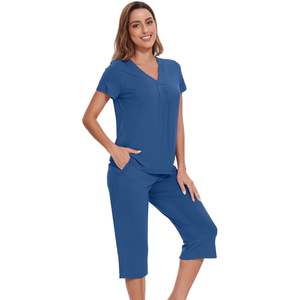 Conjunto de Pijamas Personalizados para Mujer, Camiseta de Manga Corta y Pantalones Capri, Viscosa de Bambú, Ropa de Dormir Suave, Tallas S a XXL - Product Image 1