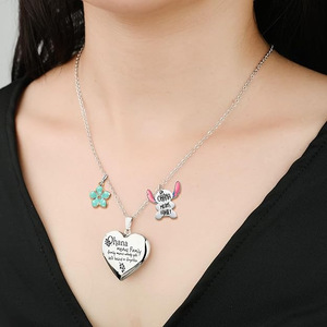 Collar Unisex de Acero Inoxidable Electrochapado con Forma de Corazón Abrible, Cadena de Eslabones, Diseño de Dibujos Animados Anime Stitch <span class=keywords><strong>Ohana</strong></span>, Novedad Superventas - Product Image 3
