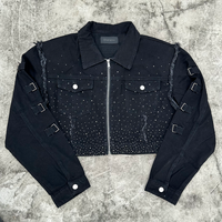 Fabricants OEM Veste en jean noir à strass épais pour hommes sur mesure Manteau en jean vieilli personnalisé