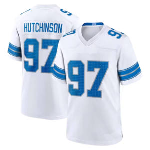 Jersey Sepak Bola USA 0 Gibbs 97 Hutchinson 16 Jared Goff 14 St Brown 20 Sanders 58 Sewell 5 Montgomery Kaos Jersey Jahitan - Product Image 4