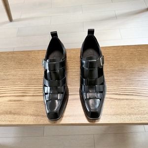 Sandalias de cuero transpirables tejidas para hombre, de tacón alto y punta cuadrada, para verano. - Product Image 3