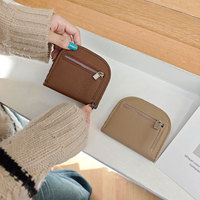 Portefeuille pour femmes de style coréen, multi-fentes pour cartes, porte-monnaie à fermeture éclair, couleur unie, fonction RFID, doublure en nylon, fermeture ouverte, style populaire