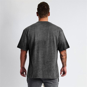 Camiseta de gimnasio personalizada para hombre, de 300g, de manga corta, con hombro caído, cuello redondo, holgada, oversize, negra, gris lavado, de gran gramaje - Product Image 4