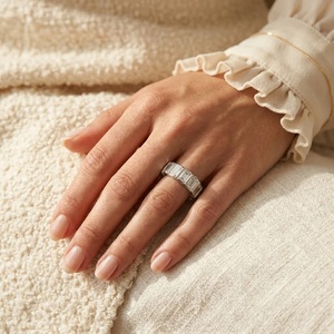 <b>Emerald</b> Bezel Eternity <b>Band</b> Diamond <b>Ring</b> - 9k, 14k 18k Gold - Product Image 2
