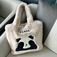 Sac à bandoulière en peluche grande capacité avec fermeture éclair, motif panda mignon, sac à main frais et doux, idéal pour les trajets automne/hiver