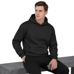 Sweat-shirt à capuche noir pour homme, coupe classique, en coton molletonné, couleur unie, avec poche, pour l'automne - Product Image 2