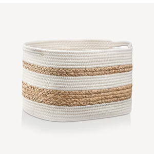 Cotton Cord <b>Basket</b> Hand-woven Baby Laundry <b>Blanket</b> <b>Basket</b> Nursery Receptacle Box Round Woven Decorative Clothes <b>Basket</b> - Product Image 2