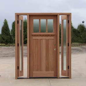 Prettywood Craftsman Exterior Single Carriage Designs Solid Wooden Front Door With Sidelites