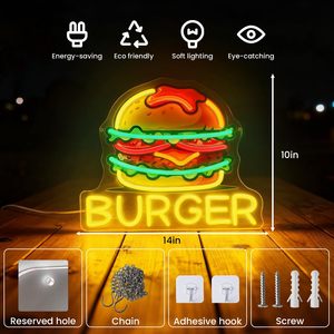 Hamburger neon LED dimmable USB powered ambient <b>light</b> shop <b>window</b> decoration <b>light</b> street indicator <b>light</b> landscape <b>light</b> 5v - Product Image 1