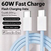 Kabel Data Pengisian Cepat 60W Tipe-C ke Tipe-C Tembaga Murni Konektor USB 3.0 untuk Ponsel