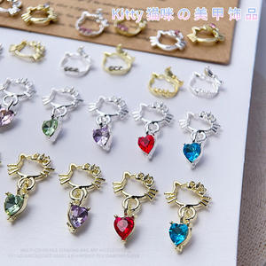 Legering Schattig Uitgehold Kt Kat Nail Art Bedels Sieraden 3d Ingelegd Gekleurde Strass Diamant Kwastje Liefde Hanger Nagelaccessoires - Product Image 2