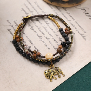 Bracelets en pierre naturelle de style chinois avec motif animal, perles colorées, corde tressée, clochette, bijoux ethniques ajustables pour femmes - Product Image 3