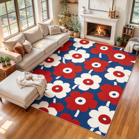 Maßgefertigter Bedruckter Teppich Rot-Weißer Kräftiger Blumenteppich für Wohnzimmer Große Größe Schlafzimmer Waschbar Rutschfest Weich Boho Tapis