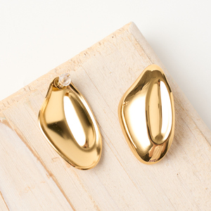 Waterproof Trendy <strong>Chunky</strong> Oval Design 18K Plated Stainless Steel Simple Stud <strong>Earrings</strong> - Product Image 5