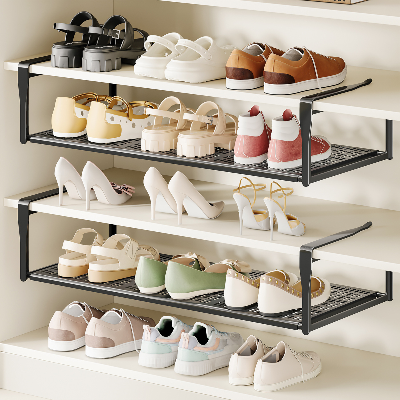 GREENSIDE Double Shoe Shelf Cabinet Living Room Suitable Plastic Generation Hair Shoe Rack Layered Partition for Wardrobe Shoes