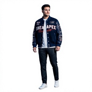 Veste de course rouge marine pour homme, manches en cuir, veste bomber Letterman, streetwear automobile, vente en gros personnalisée - Product Image 1