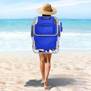Chaise de plage en fer avec sangles de sac à dos et grande pochette isotherme pour adultes - 4 positions inclinables pour utilisation en extérieur - Product Image 6