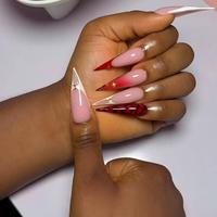 Ongles artificiels en acrylique faits à la main, couvrance totale, vente en gros, forme stiletto, nude, French, motif 3D, haute qualité