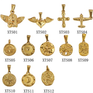 Dijes Elegantes Vintage para la Creación de Joyas, Collar para Mujer, Chapado en Oro, Acero Inoxidable, Colgante de Ángel, Flor, Luna, Cruz, Corazón - Product Image 1