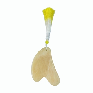 Herramienta GuaSha de jade natural hecha a mano para masaje facial, aparato de raspado manual con mango de borlas - Product Image 3