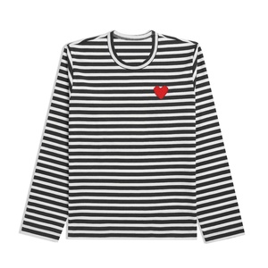 Chemise unisexe 100% coton à rayures bretonnes, style old money français, broderie cœur, manches longues - Product Image 1