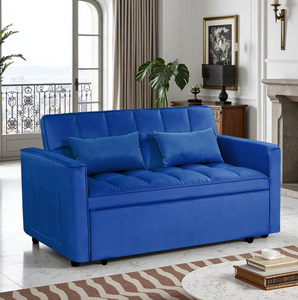 <b>Modern</b> Reclining Foldable 2-Seater Velvet <b>Sofa</b> 54" Pull-Out Sleeper <b>Bed</b> for Living Room & Hotel Bedroom Dark Blue - Product Image 5