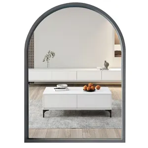 Venta al por mayor personalizado grande oro negro metal enmarcado arqueado cuerpo de longitud completa vestidor baño colgante espejo de pared Miroir Spiegel