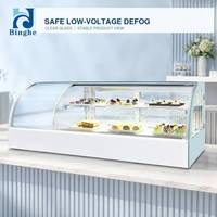 Lemari pajang kue meja lengkung berpendingin dengan pintu geser ganda kaca stainless steel untuk konter roti