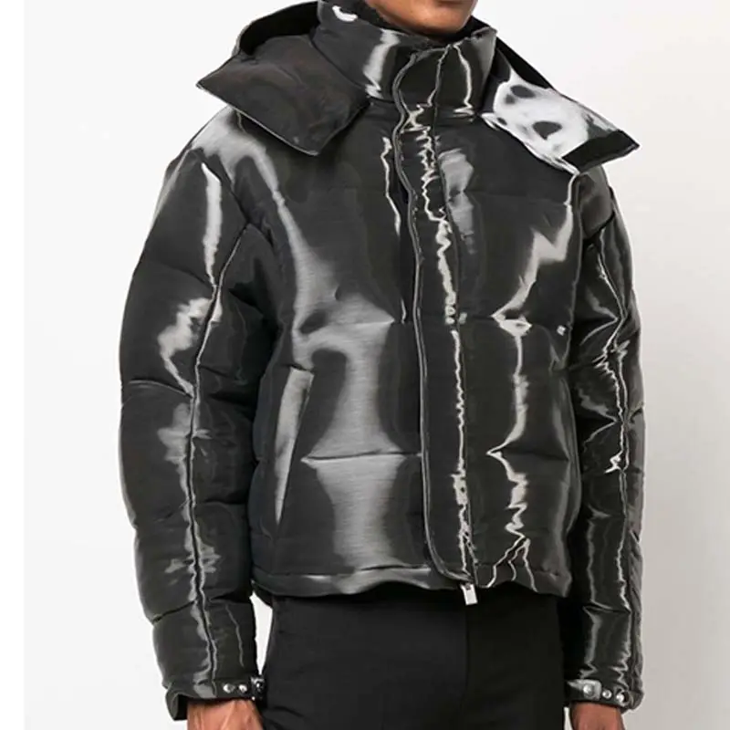 Oem Custom Wholesale Reflective Nylon Men's Metallic Custom Winters Bubble Coat Logo For Shiny Men Padded Down Puffer Jacket
