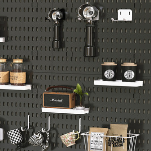 ชั้นวางของติดผนังแบบ Pegboard ยี่ห้อ Qinfeng Coffee Corner พร้อมตะขอและตะกร้าสำหรับจัดระเบียบห้องครัว - Product Image 2
