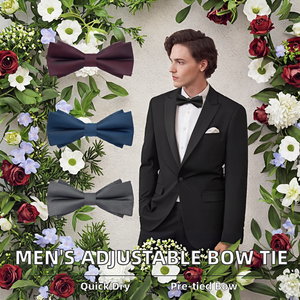 Men's Plain <b>Polyester</b> Pre-Tied Adjustable Bow <b>Tie</b> for Weddings & Tuxedos-Gift Bow <b>Ties</b> - Product Image 2