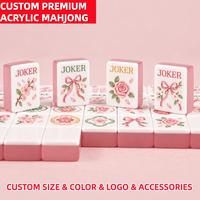 Mahjong rose pastel, tuiles en acrylique à 2 couches, jeu de loisirs de jardin, accessoires de jeu de table pour rassemblement de dames