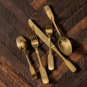 Juego de cubiertos de latón satinado estilo bistró francés con mango ancho tipo pala, juego de cubiertos dorados cepillados para restaurante gourmet - Product Image 1