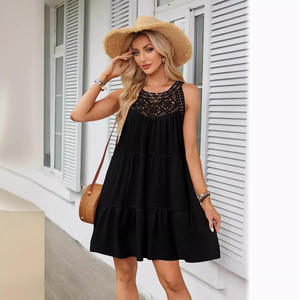 2025 européen américain femmes a-ligne robe décontracté printemps été licou avec dentelle creuse Patchwork Amazon commerce extérieur Offre Spéciale - Product Image 4