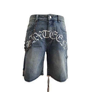 Fabricante <span class=keywords><strong>de</strong></span> pantalones cortos <span class=keywords><strong>de</strong></span> mezclilla <span class=keywords><strong>de</strong></span> calle personalizados estampados pintados a mano bordados Vintage Do Old Hole Craft - Product Image 1