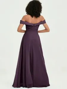 קו שמלות שיפון סגולות בתוספת גודל מותאם אישית זול מעל הכתף שמלת שושבינה ארוכה - Product Image 3