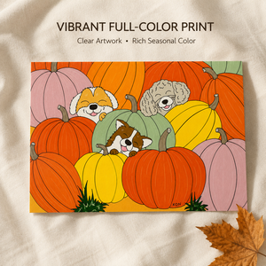 Carte postale mignonne pour la saison d'automne, cartes imprimées avec illustration de chiot et de citrouille pour envoyer des messages de fêtes - Product Image 2