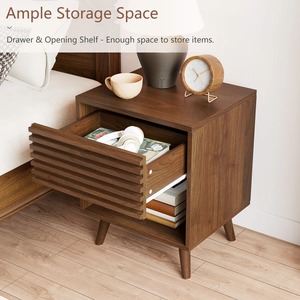Modern Wood <strong>Mid</strong> <strong>Century</strong> Fluted 2 Tiers <strong>Bedside</strong> <strong>Table</strong> Nightstand with Solid Wood Legs for Bedroom Living Room - Product Image 4
