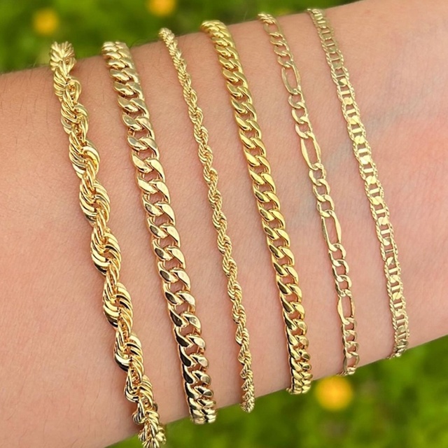 Wholesale Custom 14K 18K PVD Gold Plated Waterproof 316L 304 Stainless Steel Minimalist Jewelry Chain Bracelets for Men Women