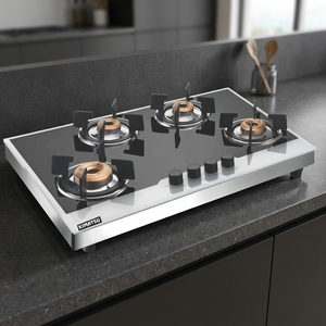 Estufa de Gas de Mesa KIM-HOB-4005 con 4 Quemadores, Encendido Manual, Acero Inoxidable con Revestimiento Negro, Superficie de Vidrio Resistente al Calor para el Hogar - Product Image 3