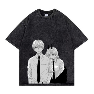 Camiseta Personalizada Negra de 280 Gramos, 100% Algodón, Lavado Ácido, Diseño Vintage de <span class=keywords><strong>Chainsaw</strong></span> <span class=keywords><strong>Man</strong></span>, Denji, <span class=keywords><strong>Makima</strong></span>, Aki Hayakawa, Anime, para Hombre - Product Image 2