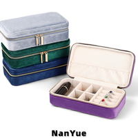 Boîte à bijoux de voyage rectangulaire en velours avec double fermeture éclair dorée, organisateur de bijoux portable, emballage personnalisé pour bijoux, vente en gros