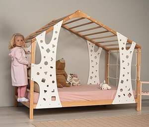 Cama Montessori para Niños Pequeños con Estructura de Madera, Gimnasio de Escalada y Patas de Mono - Product Image 6